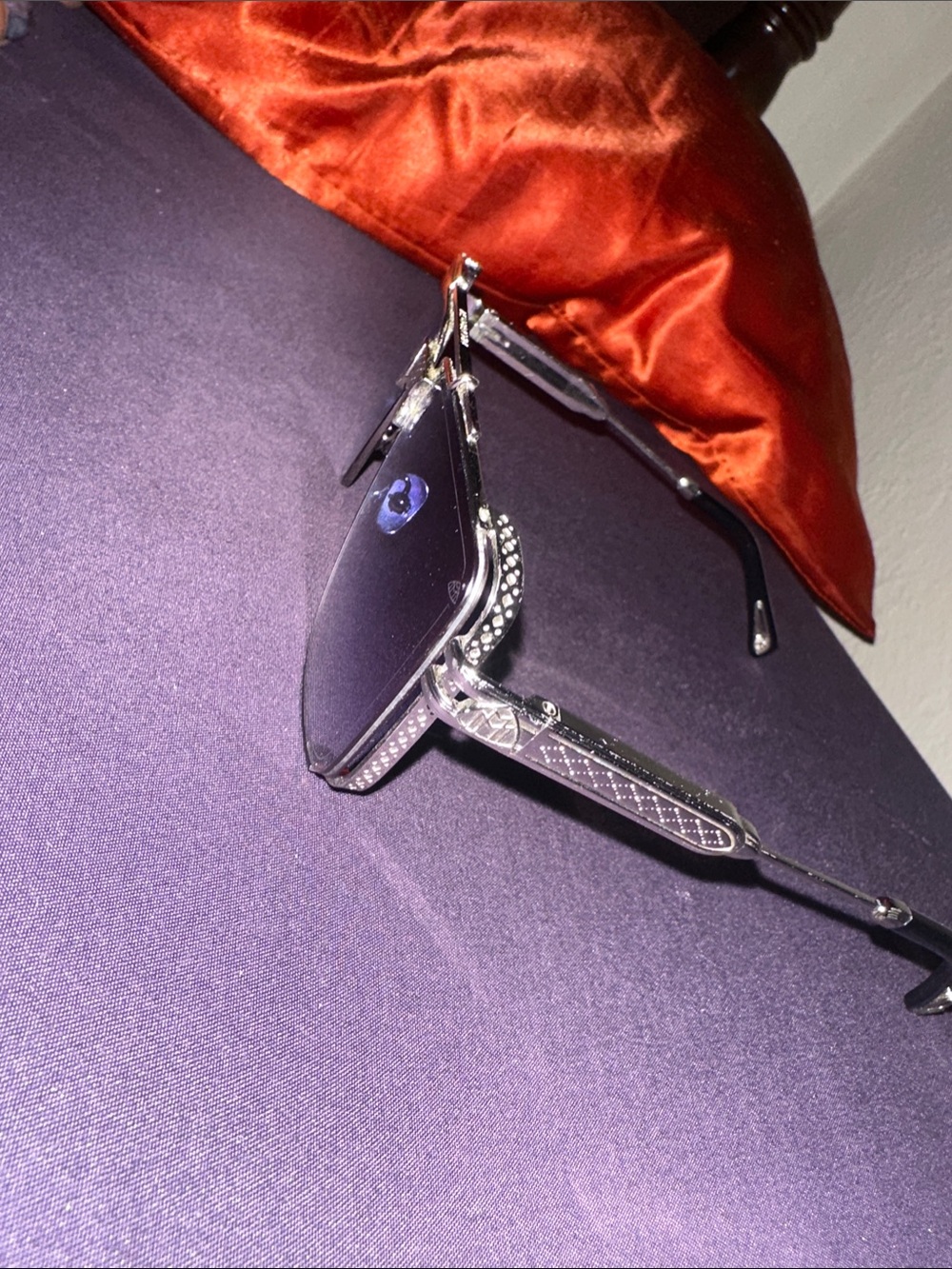 Crystal Embellished Sunglasses - Purple Lenses